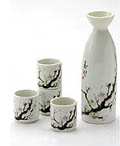 Sake Set - 1&4, Japanese Cherry Blossom Painting