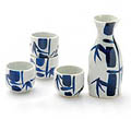 Sake Set - 1&4, Blue/White Bamboo