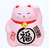 Cute Lucky Cat in Pink, w/ Left Hand Raised, 3-1/2