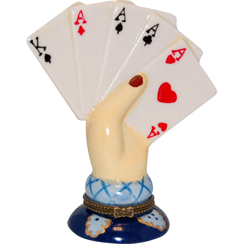 Casino Decor - Lucky Poker Hand Trinket Box, 4H