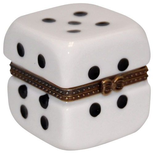 Casino Dice Porcelain Trinket Box, 1.75H