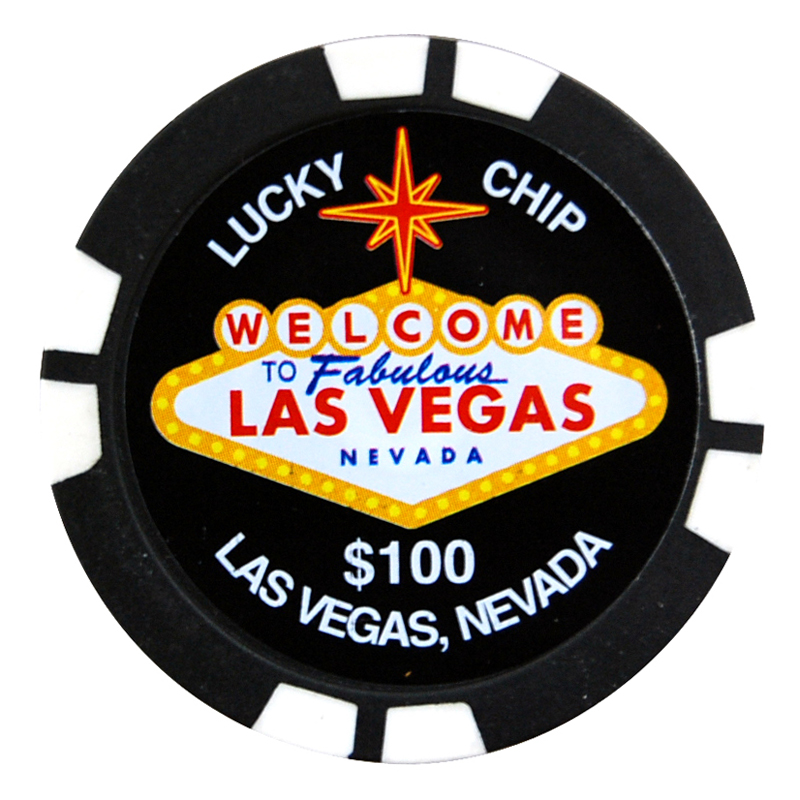 Las Vegas $100 Lucky Poker Chip Magnet, Black