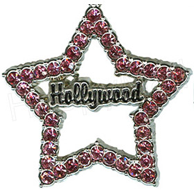 Hollywood Souvenir Star Shaped Key Chain with Pink Rhinestones, photo-1