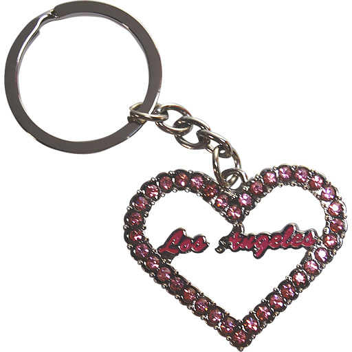 LA Souvenir Heart Shaped Keychain with Pink Rhinestones