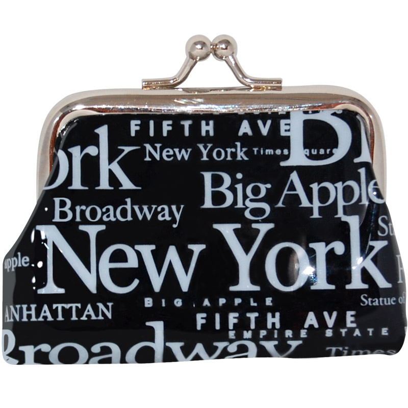 New York Clip Coin Purse - Black/White Typography