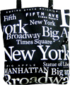 New York Letter Souvenir Canvas Tote Bag - Black, 14.5H