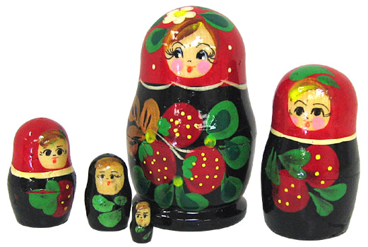3.75 Miniature Russian Doll Set - 5 Nesting Dolls, Black