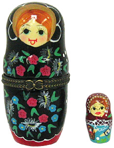 3.5 Porcelain Hinged Box Nesting Doll, Black