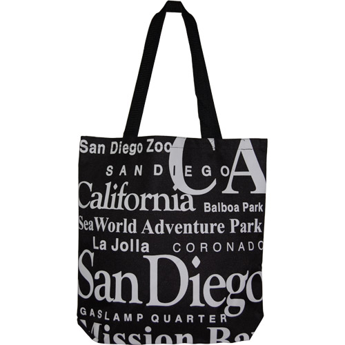 San Diego Tote Bag - White Letters on Black Canvas, 14.5H