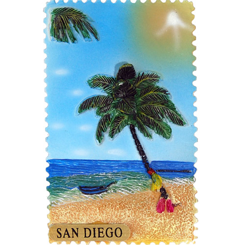 San Diego Magnet, Beach with Palm Tree in Poly Resin