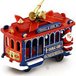 San Francisco Christmas Wooden Cable Car Ornament Red/Blue with Santa, 4L
