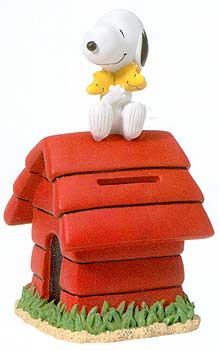 Snoopy Dog House Bank with Snoopy & Woodsotck Figurine, 6H