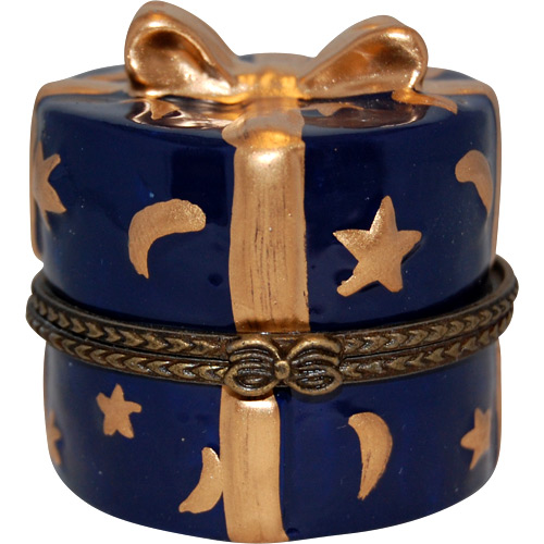 Round Blue Gift Box - Porcelain Trinket Box