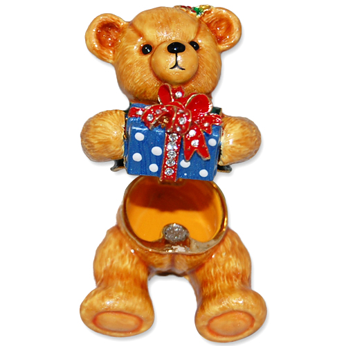 Teddy Bear Jeweled Enamel Trinket Box, 2.5H, photo-1