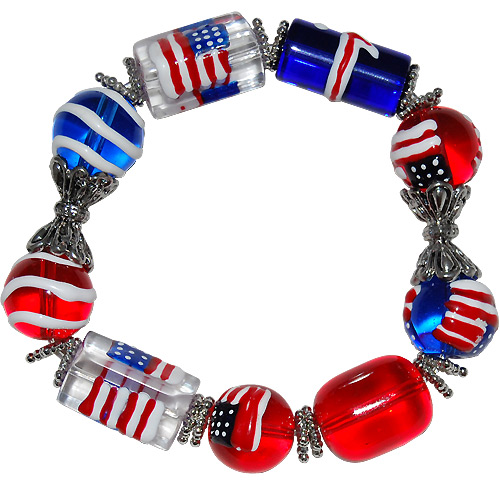 Patriotic USA Genuine Glass Jewelry Bracelet, photo-1