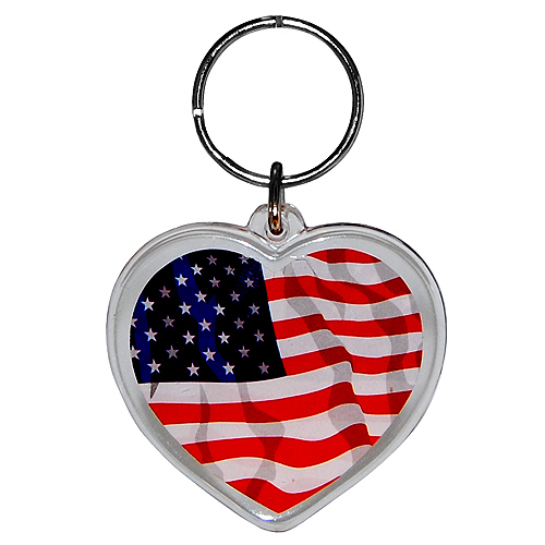 Heart Shaped USA Flag Acrylic Key Chain