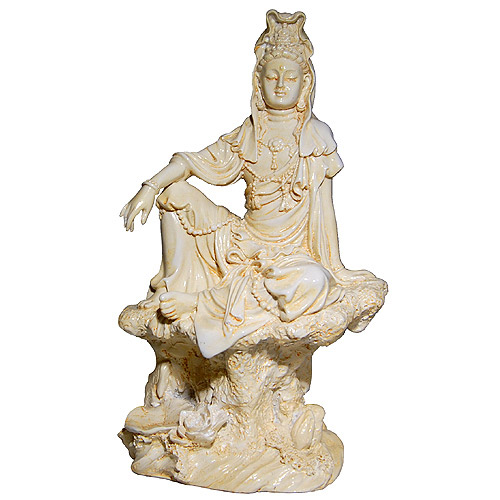 7.1" China Wood Carved Buddhism Water Moon Kwan-yin Guan Yin Kuan-Yin Statue水月观音 
