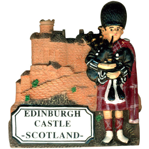 Scottish fridge magnet Piper outside the castle