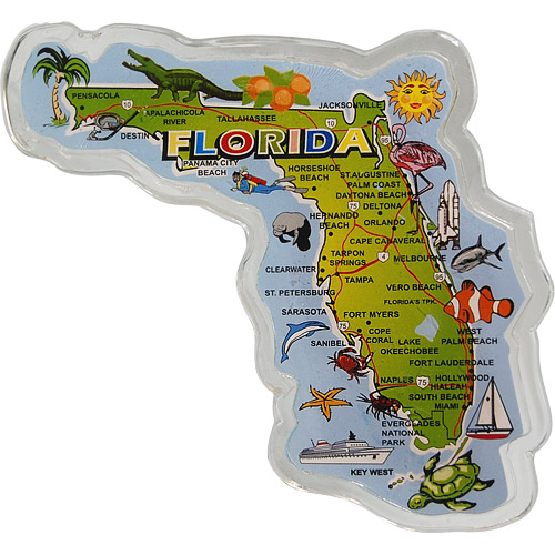 FLORIDA  FL  ARTWOOD JUMBO STATE MAP MAGNET  TALLAHASSEE  MIAMI TAMPA ORLANDO 