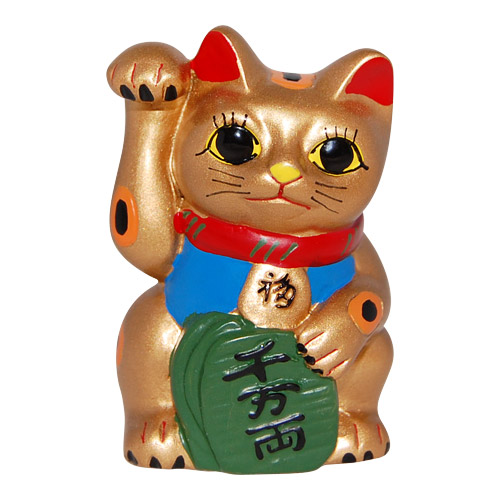 Maneki Neko Right hand Lucky cat gold From Japan 