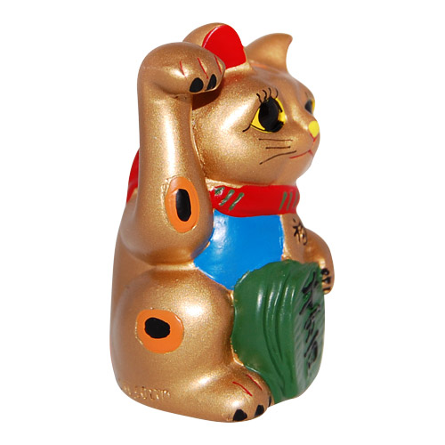 Gold Color Maneki Neko Lucky Cat w/ Right Hand Raised, 3H, photo-1