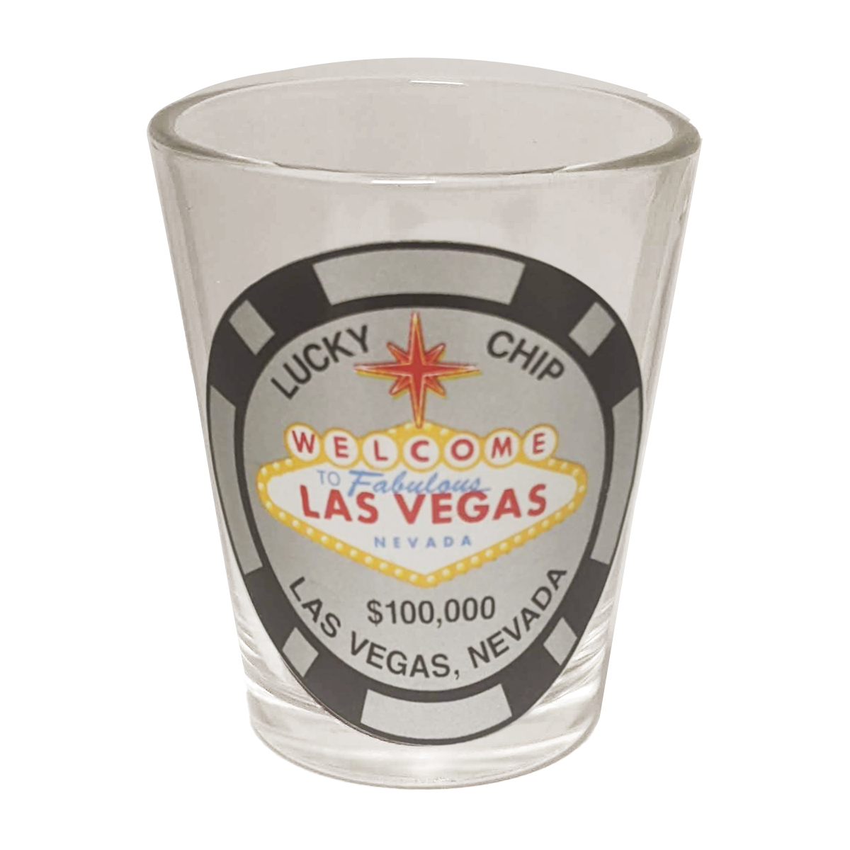 Las Vegas $100,000 Lucky Poker Chip Shot Glass