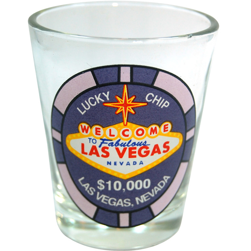 Las Vegas $10,000 Purple Lucky Poker Chip Shot Glass